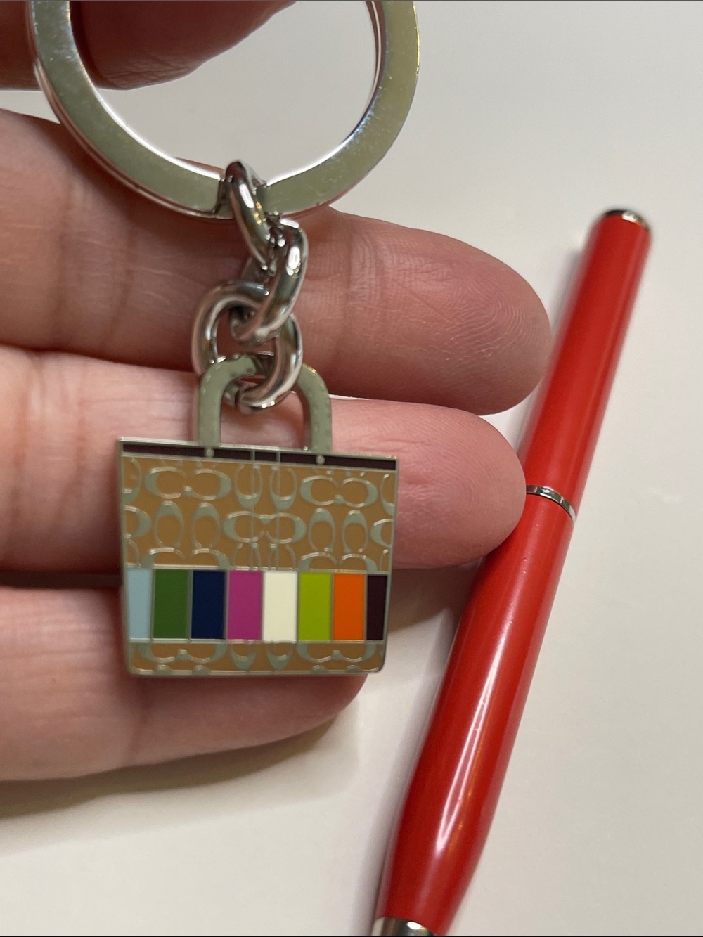 Coach Legacy Enamel Purse Keychain and Coach Pen